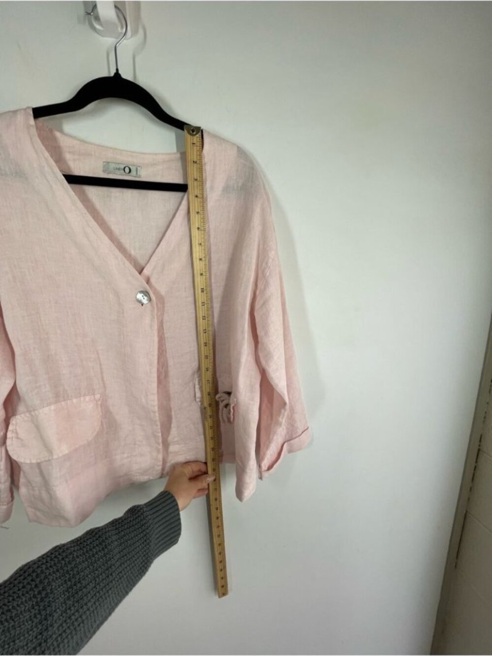 Linen O Light Pink Jacket Blazer Boho Minimalist Lightweight Lagenlook Chic - Picture 10 of 11